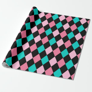 Pastel Regenboog Ruiten Zwart Roze Blauw Harlekijn Cadeaupapier