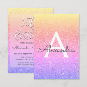 Pastel Regenboog Sparkle Glitter 50e Verjaardagsfe Kaart