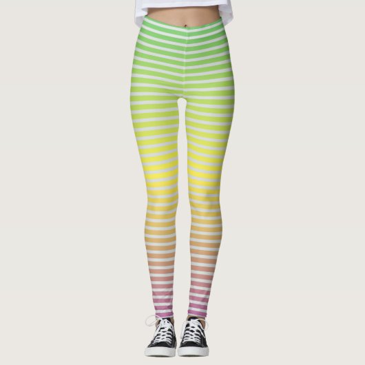 Pastel Regenboog Spectrum Gradiënt Witte Strepen Leggings (Voorkant)