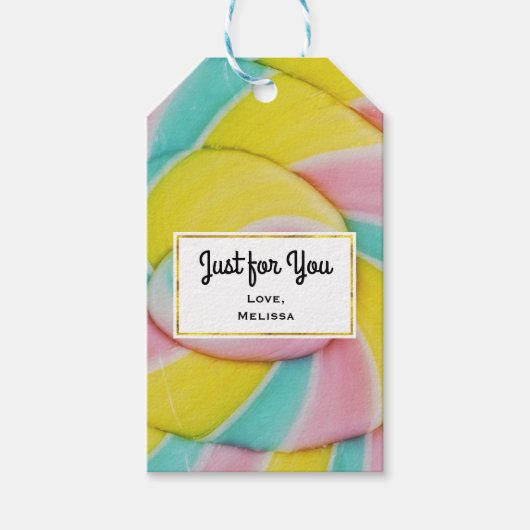 Pastel regenboog spiraal Snoep foto alleen voor u Cadeaulabel (Voorkant)
