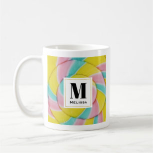 Pastel regenboog spiraal Snoep foto Monogram Koffiemok