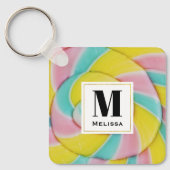 Pastel regenboog spiraal Snoep foto Monogram Sleutelhanger (Voorkant)