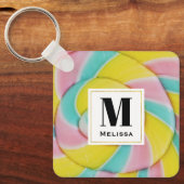 Pastel regenboog spiraal Snoep foto Monogram Sleutelhanger (Voorkant)
