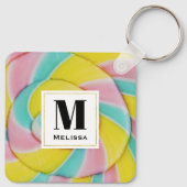 Pastel regenboog spiraal Snoep foto Monogram Sleutelhanger (Achterkant)