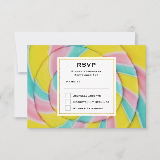 Pastel regenboog spiraal Snoep RSVP Kaartje (Voorkant)