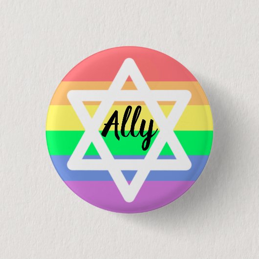 Pastel Regenboog Ster van David | LGBTQ-bondgenoot Ronde Button 3,2 Cm (Voorkant)