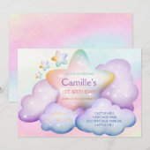 Pastel regenboog ster & wolken verjaardag Uitnodig Kaart (Voorkant / Achterkant)