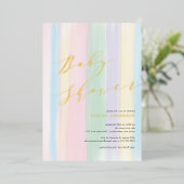 Pastel Regenboog Strepen Baby Shower Folie Uitnodi Uitnodiging (Staand Voorkant)