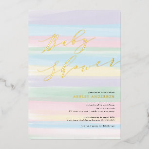 Pastel Regenboog Strepen Baby Shower Folie Uitnodi Uitnodiging