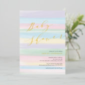 Pastel Regenboog Strepen Baby Shower Folie Uitnodi Uitnodiging (Staand Voorkant)