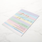 Pastel Regenboog Strepen Baby Shower Folie Uitnodi Uitnodiging (Gedraaid)