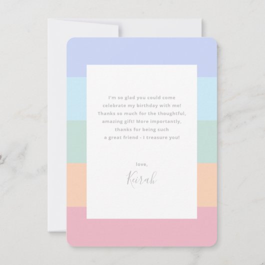 Pastel regenboog strepen volledige foto dank u bedankkaart (Achterkant)