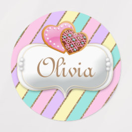 Pastel Regenboog Stripes Cookie Verjaardagslabels Labels