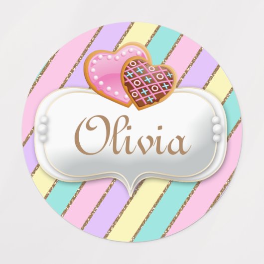 Pastel Regenboog Stripes Cookie Verjaardagslabels Labels (Design 1)