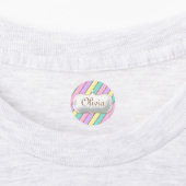 Pastel Regenboog Stripes Eenhoorn Verjaardag Labels (Aangebracht)