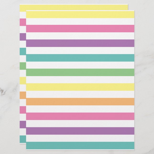 Pastel Regenboog Stripes Patroon Scrapbook Papier (Voorkant / Achterkant)