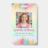 Pastel Regenboog Student Foto ID Badge (Voorzijde)