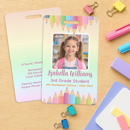 Pastel Regenboog Student Foto ID Badge