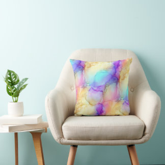 Pastel Regenboog Teal Paars en Geel Vloeibare Marm Kussen