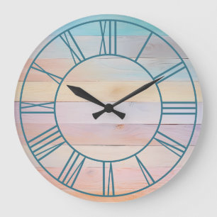 Pastel Regenboog Teal Romeinse Cijfers Grote Klok