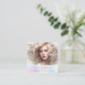 Pastel regenboog trendy moderne minimale foto vierkante visitekaartje (Staand voorkant)