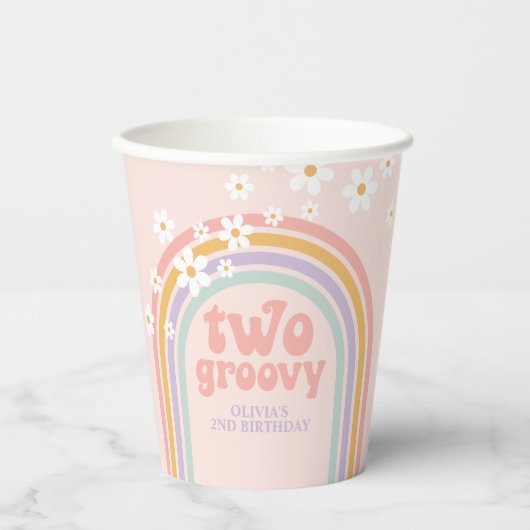 Pastel regenboog twee groovy 2e verjaardag papieren bekers (Voorkant)