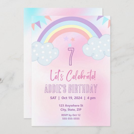 Pastel Regenboog Uitnodiging (Voorkant / Achterkant)