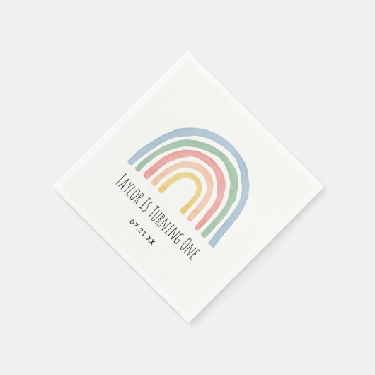 Pastel Regenboog Van Plezier Eerste Verjaardag Ser Servet (Hoek)