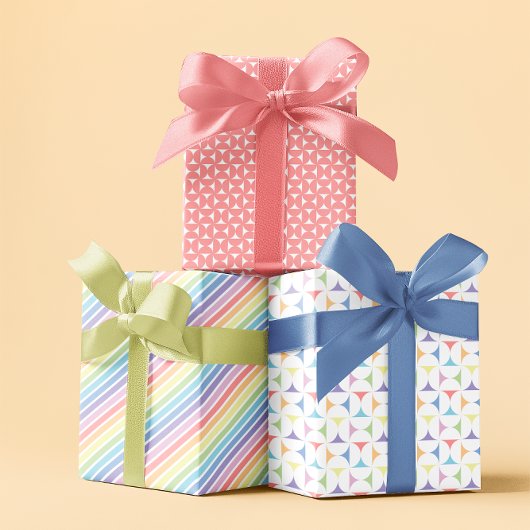 Pastel regenboog veer roze set van 3 inpakpapier vel