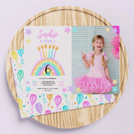 Pastel Regenboog Verjaardagsfeest Foto uitnodiging