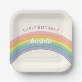 Pastel Regenboog Verjaardagsfeest Papieren Bordje