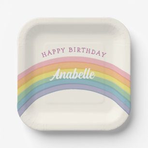 Pastel Regenboog Verjaardagsfeest Papieren Bordje