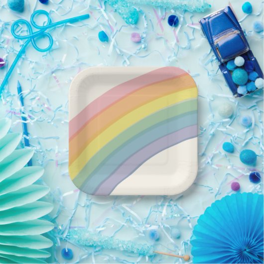 Pastel Regenboog Verjaardagsfeest Papieren Bordje (Feest)