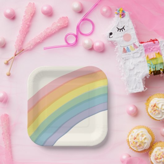 Pastel Regenboog Verjaardagsfeest Papieren Bordje (Feest)