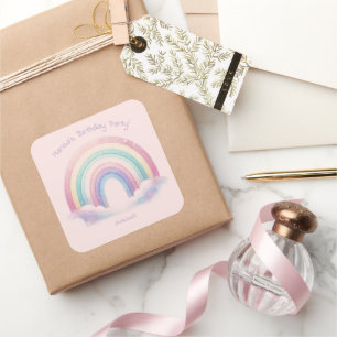 Pastel Regenboog Verjaardagsfeest Vierkante Sticke Sticker