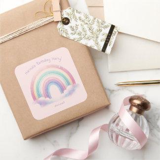 Pastel Regenboog Verjaardagsfeest Vierkante Sticke Sticker