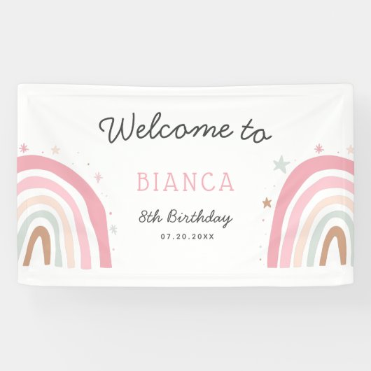 Pastel Regenboog Verjaardagsfeestje Welkom Spandoek (Horizontaal)