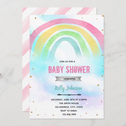 Pastel regenboog verjaardagsuitnodiging voor een d kaart (Voorkant / Achterkant)