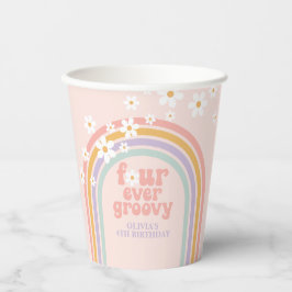 Pastel regenboog vier keer groovy 4de verjaardag papieren bekers