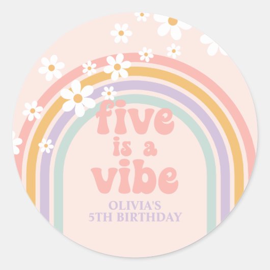 Pastel regenboog Vijf is een Vibe 5e verjaardag Ronde Sticker (Voorkant)