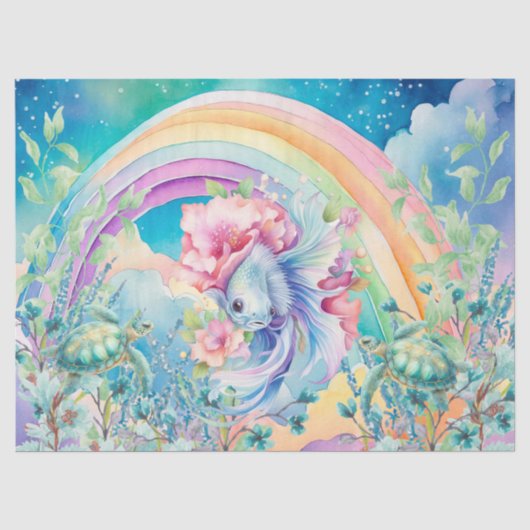 Pastel Regenboog Vis & Zee Schildpadden Decoupage Tissuepapier (Voorkant)