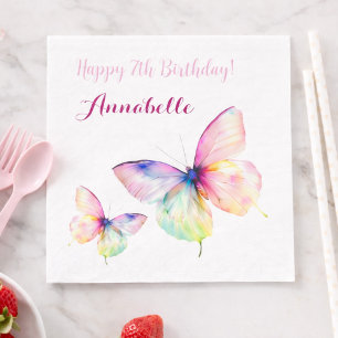 Pastel Regenboog Vlinder 7e Verjaardagsfeestje Mei Servet