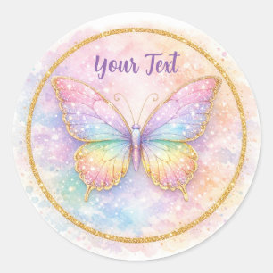 Pastel Regenboog Vlinder Droom Ronde Sticker