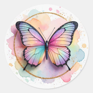 Pastel Regenboog Vlinder Spat Cirkel Ronde Sticker
