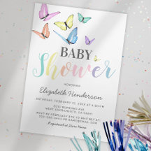 Pastel Regenboog Vlinders Baby Shower