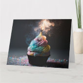 Pastel Regenboog Vuur Verjaardag Cupcake Kaart (Voorkant)