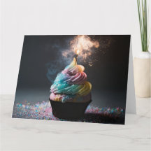 Pastel Regenboog Vuur Verjaardag Cupcake