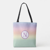 Pastel Regenboog Water Kleuren Monogram Tote Bag (Achterkant)