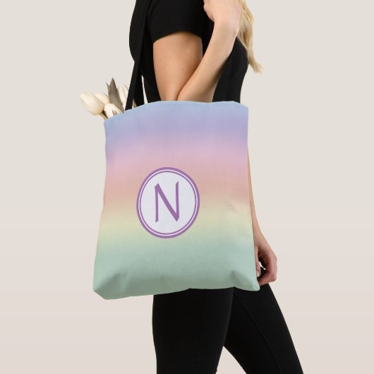 Pastel Regenboog Water Kleuren Monogram Tote Bag (Dichtbij)
