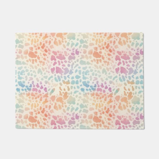 Pastel Regenboog Waterkleur Luipaardprint Deurmat (Voorkant)